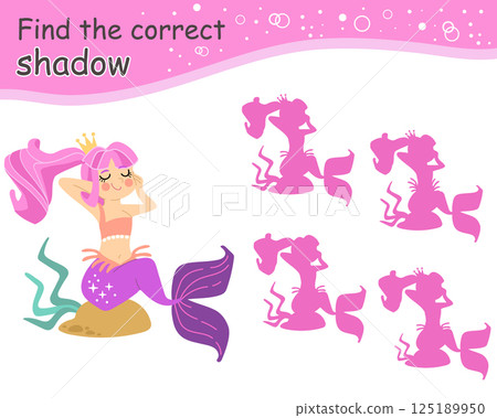 Kids game find correct shadow mermaid vector illustration Kids game find correct shadow mermaid vector illustration 125189950