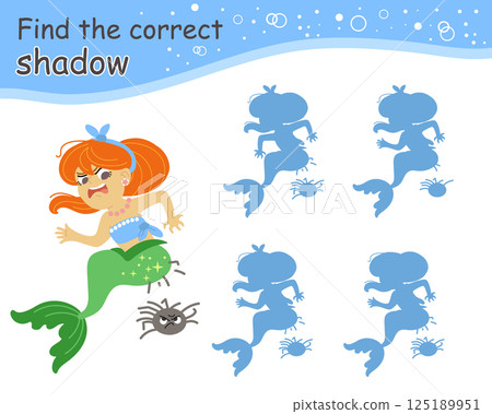 Kids game find the correct shadow mermaid illustration Kids game find the correct shadow mermaid illustration 125189951