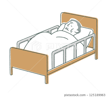 Elderly man sleeping on a nursing bed Elderly man sleeping on a nursing bed 125189963