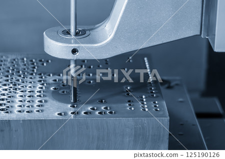The deep hole drilling process for water cooling channel in the light blue scene. 125190126