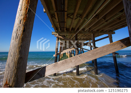 Newport pier beach in California USA from below 125190275