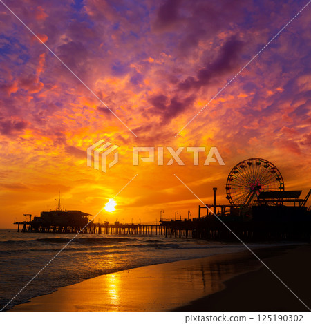 Santa Monica California sunset on Pier Ferrys wheel Santa Monica California sunset on Pier Ferrys wheel 125190302