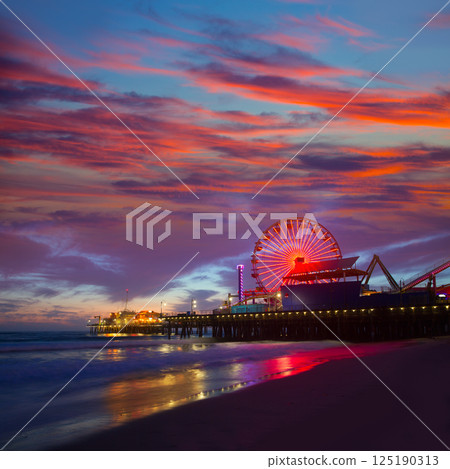Santa Monica California sunset on Pier Ferrys wheel 125190313
