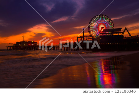 Santa Monica California sunset on Pier Ferrys wheel Santa Monica California sunset on Pier Ferrys wheel 125190340