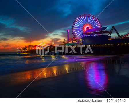 Santa Monica California sunset on Pier Ferrys wheel 125190342