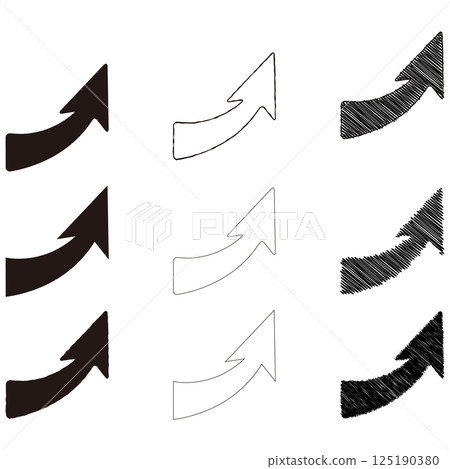 9 styles of simple upward-sloping curved arrows 125190380