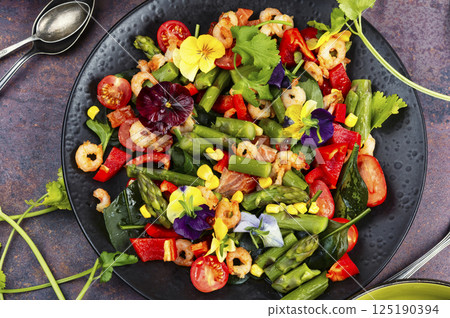 Fresh healthy shrimp salad, modern kitchen. 125190394