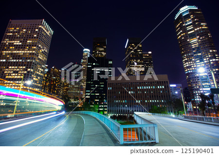 Downtown LA night Los Angeles sunset skyline California Downtown LA night Los Angeles sunset skyline California 125190401