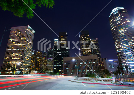 Downtown LA night Los Angeles sunset skyline California 125190402