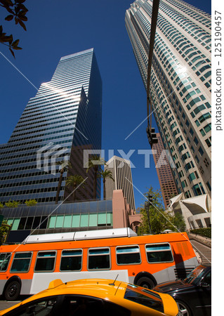Downtown LA Los Angeles skyline California with traffic 125190457