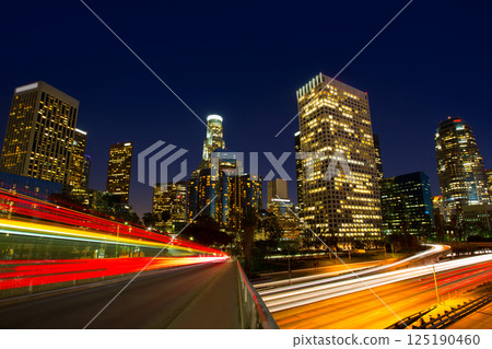Downtown LA night Los Angeles sunset skyline California Downtown LA night Los Angeles sunset skyline California 125190460