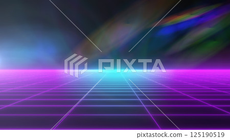 A glowing pink digital grid leading to a distant futuristic cityscape, with a cyberpunk aesthetic 125190519