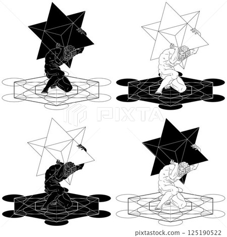 Titan Atlas with Metatron and Merkaba geometry symbol 125190522