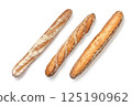 Pattern from fresh baked crunchy french baguette isolated white background 125190962