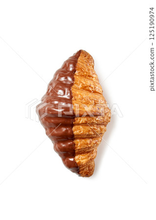 Half chocolate delicious french croissant bun on white background Half chocolate delicious french croissant bun on white background 125190974