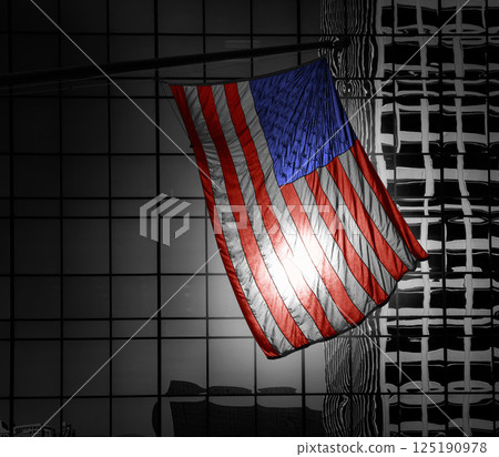 US american symbol flag over Black and white modern LA US american symbol flag over Black and white modern LA 125190978