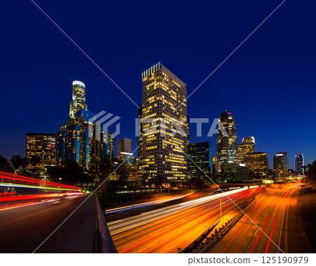 Downtown LA night Los Angeles sunset skyline California Downtown LA night Los Angeles sunset skyline California 125190979