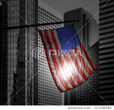 US american symbol flag over Black and white modern LA US american symbol flag over Black and white modern LA 125190989
