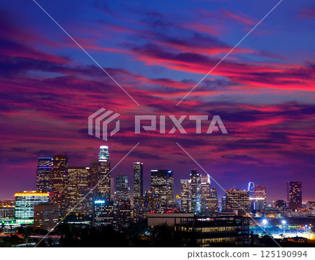 Downtown LA night Los Angeles sunset skyline California Downtown LA night Los Angeles sunset skyline California 125190994