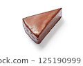 Moist and creamy chocolate flavoured cake slice isolated on white background 125190999