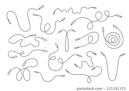 Skipping ropes set with curved handles and a flexible cord simple outline vector illustration, for fitness, exercise, sports-themed designs, icons, workout guides, and health-related creative projects Skipping ropes set with curved handles and a flexible cord simple outline vector illustration, for fitness, exercise, sports-themed designs, icons, workout guides, and health-related creative projects 125191315