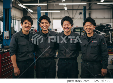 Members working at a small repair shop 125191529