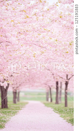 Serene cherry blossom pathway in blooming springtime park. 125191883