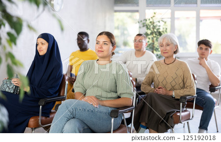 Portrait of students of different years and of different nationalities on training session in classroom 125192018