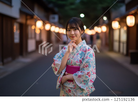 身穿浴衣思考的女人 125192136