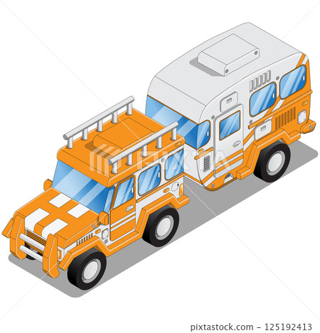 Camper trailer. Isometric. Isolated on white background. Vector illustration. 125192413