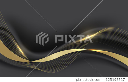 Abstract gold black ribbon curve overlap on grey luxury background vector Abstract gold black ribbon curve overlap on grey luxury background vector 125192517