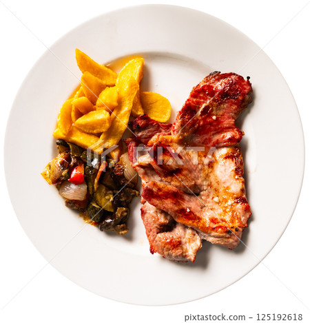 Pork chop with vegetables and potatoes Pork chop with vegetables and potatoes 125192618