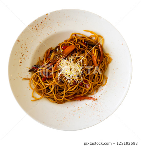 Pasta with vegetables and soy sauce Pasta with vegetables and soy sauce 125192688