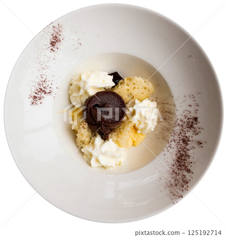 Coffee dessert tiramisu served on saucer Coffee dessert tiramisu served on saucer 125192714