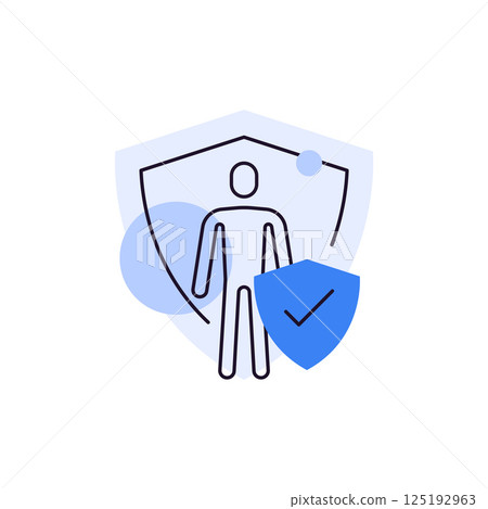Person behind shield. Human protection and safety Person behind shield. Human protection and safety 125192963