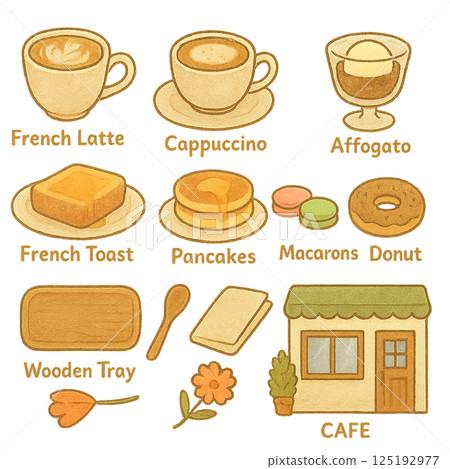 手繪咖啡館素材集(拿鐵、煎餅、法式吐司等) 手繪咖啡館素材集(拿鐵、煎餅、法式吐司等) 125192977