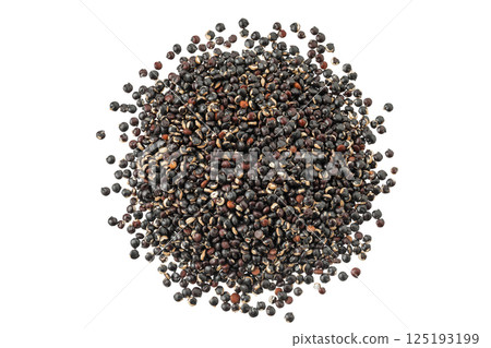 black quinoa seeds isolated on white background. Top view. Flat lay black quinoa seeds isolated on white background. Top view. Flat lay 125193199