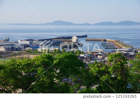 View of Kawanoe Port and the Shonai Peninsula from Shiroyama Park in Shikokuchuo City, Ehime Prefecture View of Kawanoe Port and the Shonai Peninsula from Shiroyama Park in Shikokuchuo City, Ehime Prefecture 125193265