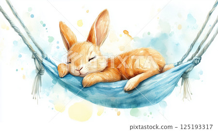 一隻兔子舒服地睡在吊床上的插圖 一隻兔子舒服地睡在吊床上的插圖 125193317