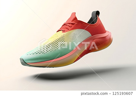 Modern colorful sports shoe floating on white background Modern colorful sports shoe floating on white background 125193607