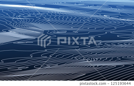 Abstract white lines on a blue background depicting a topographic map 125193644