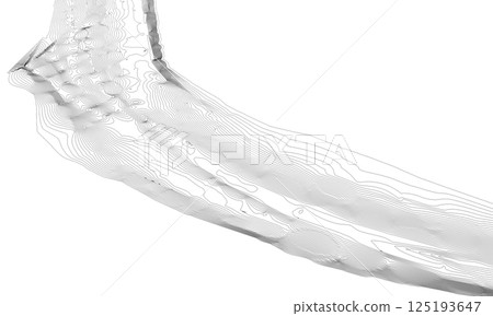 A detailed topographical line art rendering showing elevations and contours 125193647
