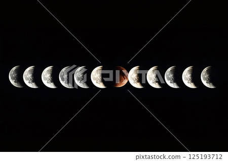 Timelapse showing partial lunar eclipse with red moon phase 125193712
