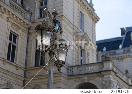 The Potocki Palace in Lviv and antique lantern 125193776