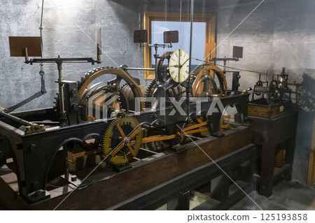 Clockwork of an antique tower clock 125193858