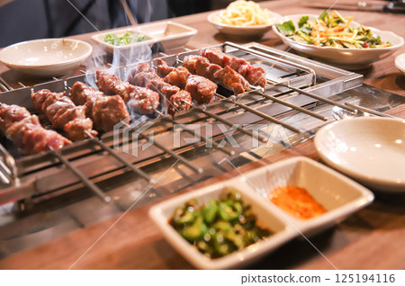Chinese food. Grilled lamb skewers. Chinese food. Grilled lamb skewers. 125194116