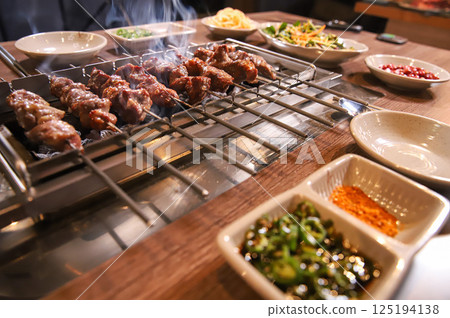 Chinese food. Grilled lamb skewers. Chinese food. Grilled lamb skewers. 125194138