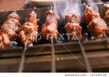 Chinese food. Grilled lamb skewers.	 125194139