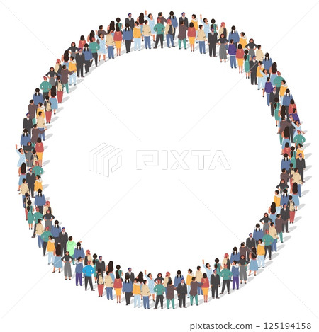 A diverse group of people stands shoulder to shoulder, forming a large circle. They engage in a moment of connection and unity, showcasing community spirit and togetherness A diverse group of people stands shoulder to shoulder, forming a large circle. They engage in a moment of connection and unity, showcasing community spirit and togetherness 125194158