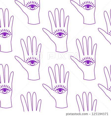 Silhouettes Magic symbols seamless pattern, with magical elements such as snake, eye, tarot cards, hand, skull. Witchcraft theme symbols and elements 125194371